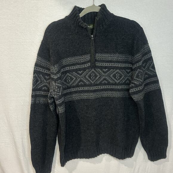 Eddie Bauer men's Wool Blend Ribbed Knit Sweater pullover half zip grey Medium - Picture 1 of 7